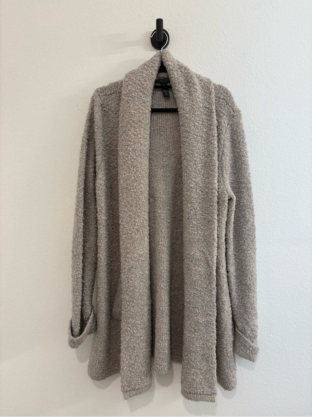 Ralph Lauren Open-Front Shawl Collar Cardigan - Light Gray
